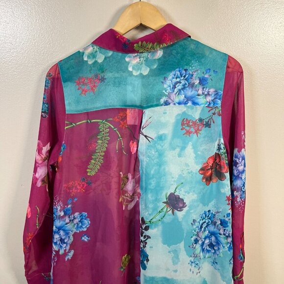 Soft Surroundings CalaFlores Tunic Shirt Size Medium Sheer Long Line Art to Wear - Picture 10 of 11